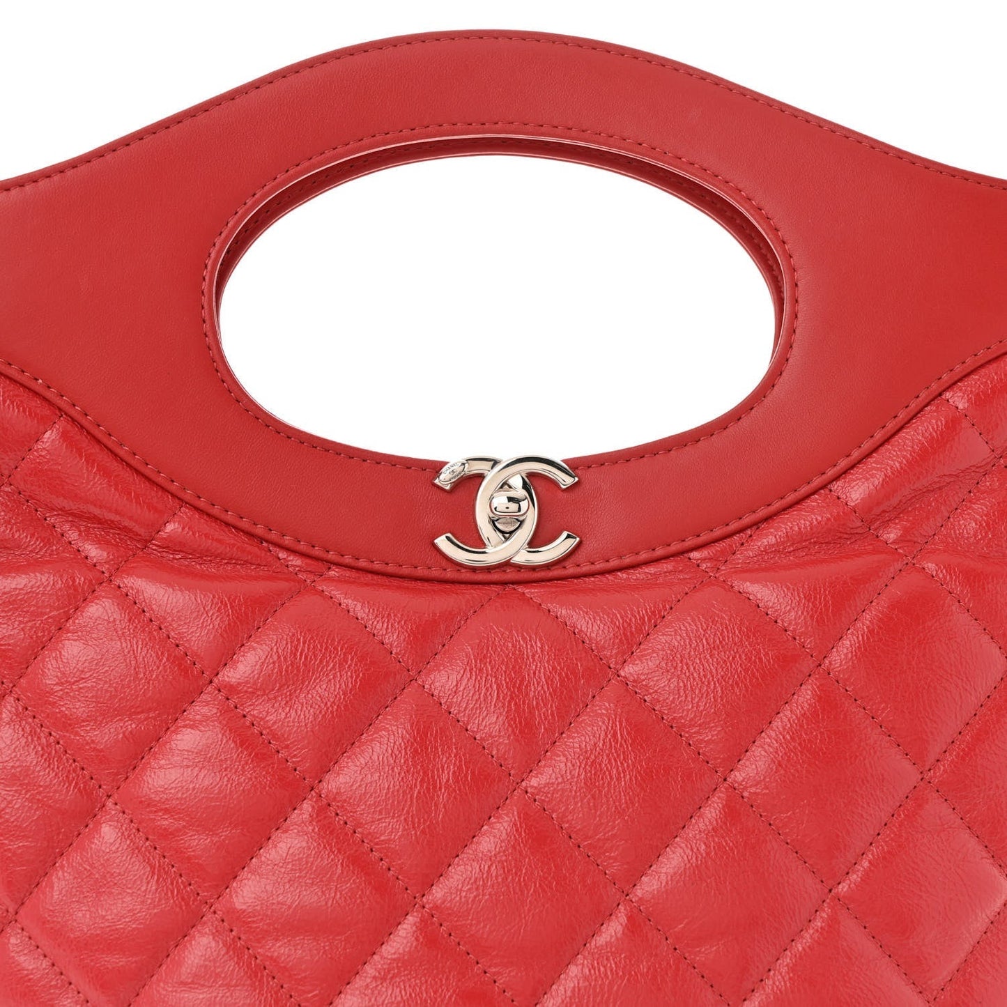 Shiny Crumpled Calfskin Quilted 31 Shopping Bag Red