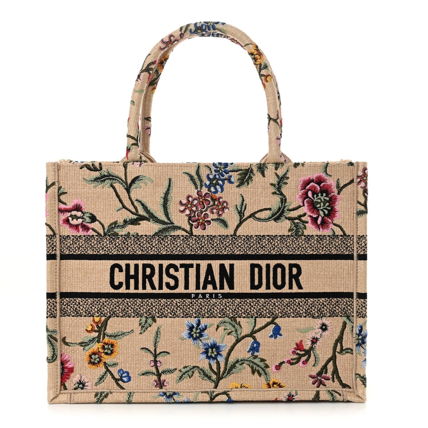 Raffia Embroidered Petites Fleurs Medium Book Tote Natural