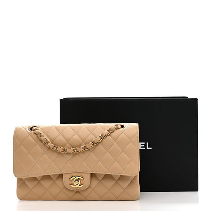 Caviar Quilted Medium Double Flap Beige