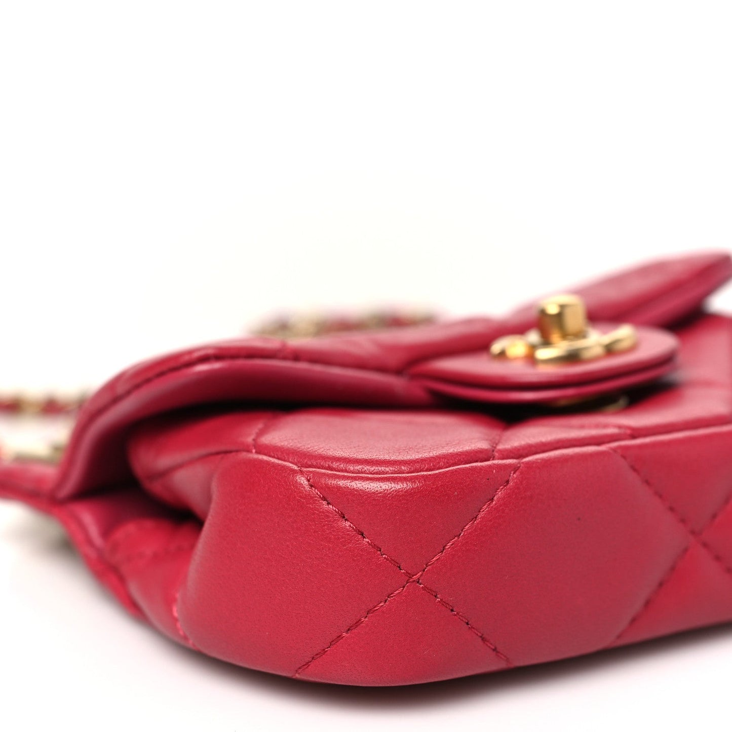 Calfskin Quilted Lady Handle Flap Card Holder With Chain Dark Pink