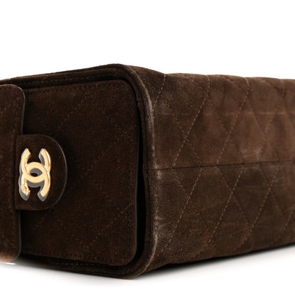 Suede Quilted Mini Chanel 25 Handbag Dark Brown
