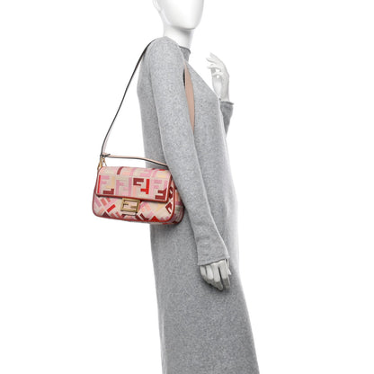 Canvas Vitello King FF Embroidered Baguette Rosa Quarzo Bloody Mary Multicolor
