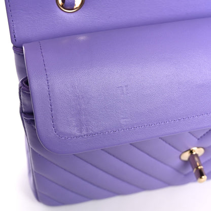 Lambskin Chevron Quilted Small Double Flap Purple