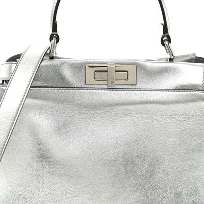 Vitello Catalan Mirror Medium Peekaboo Iconic Satchel Argento