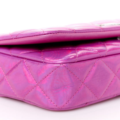 Iridescent Mirror Goatskin Quilted Clutch With Chain Pink