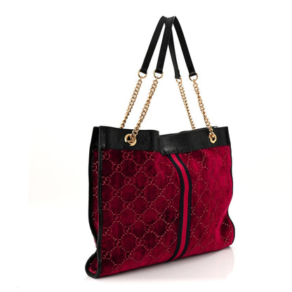 Velvet GG Monogram Large Rajah Chain Tote Red Cipria Black