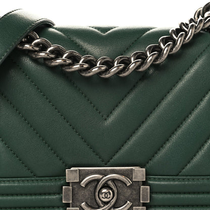 Calfskin Chevron Quilted Small Boy Flap Green