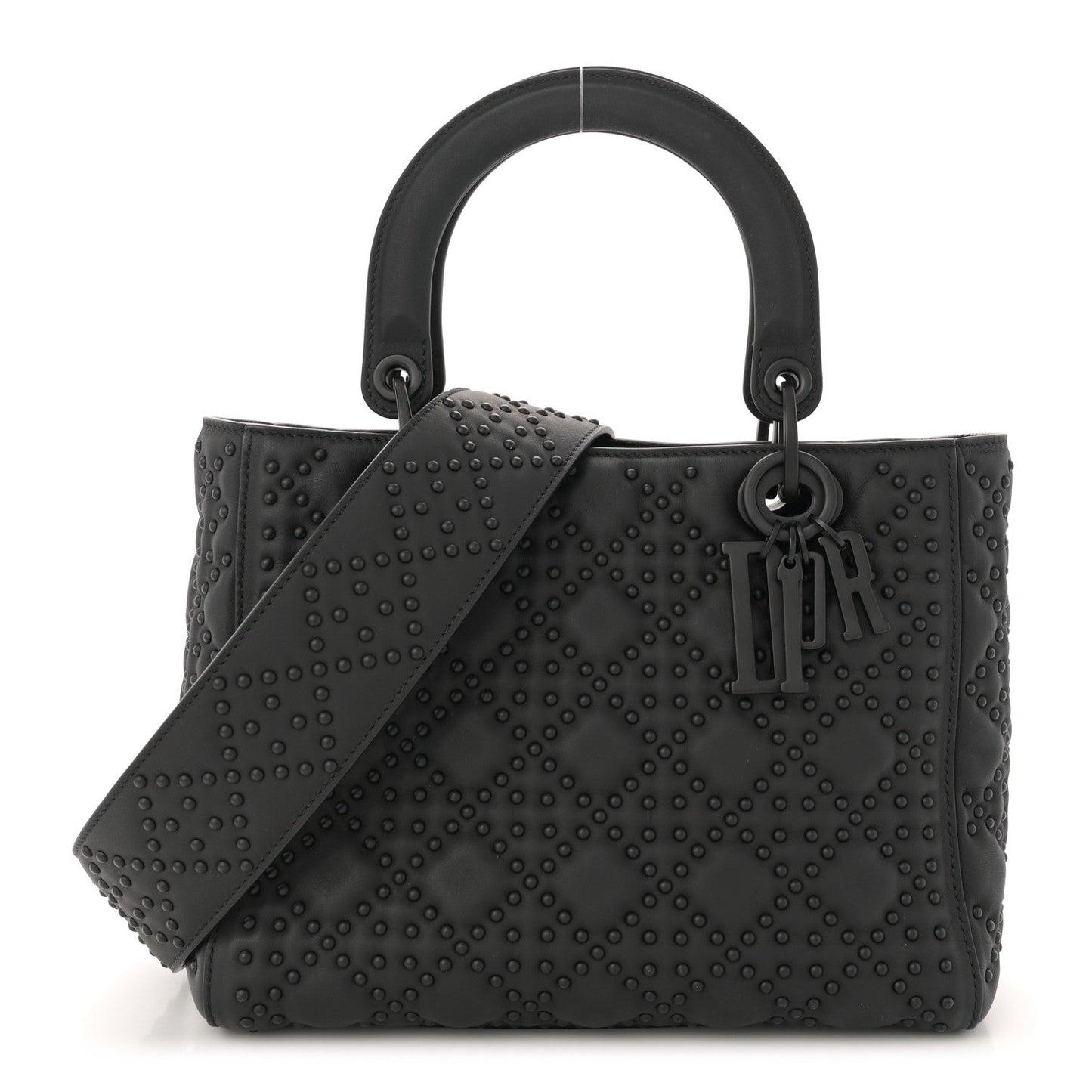 Matte Calfskin Cannage Studded Medium Supple Lady Dior Ultra Black