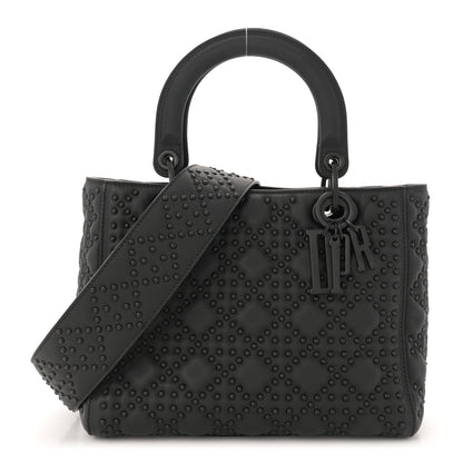 Matte Calfskin Cannage Studded Medium Supple Lady Dior Ultra Black