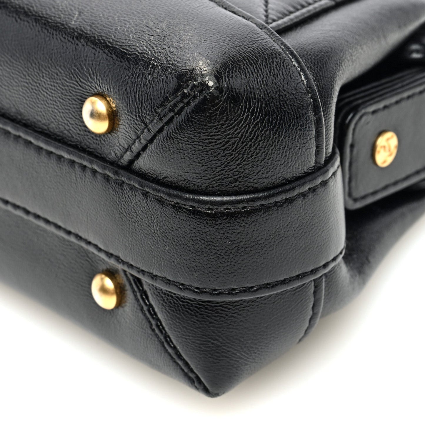 Shiny Lambskin Quilted Mini Cocodoc Top Handle Bag Black