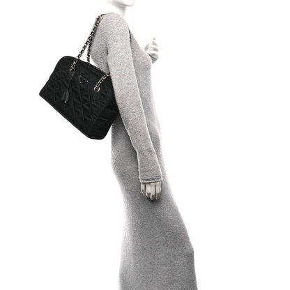 Nylon Tessuto Impuntu Quilted Shoulder Bag Black