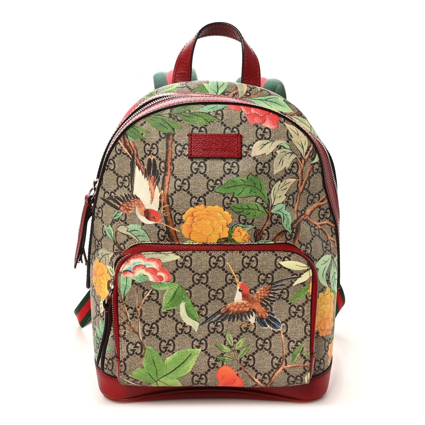 GG Supreme Monogram Tian Web Small Day Backpack Beige Multicolor Red