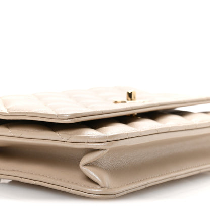 Pearly Lambskin Quilted Charms Wallet On Chain WOC Beige