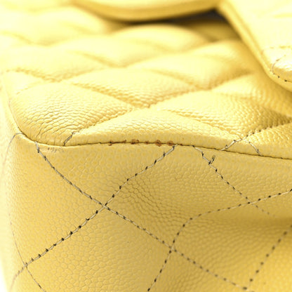 Caviar Quilted Small Double Flap Light Yellow