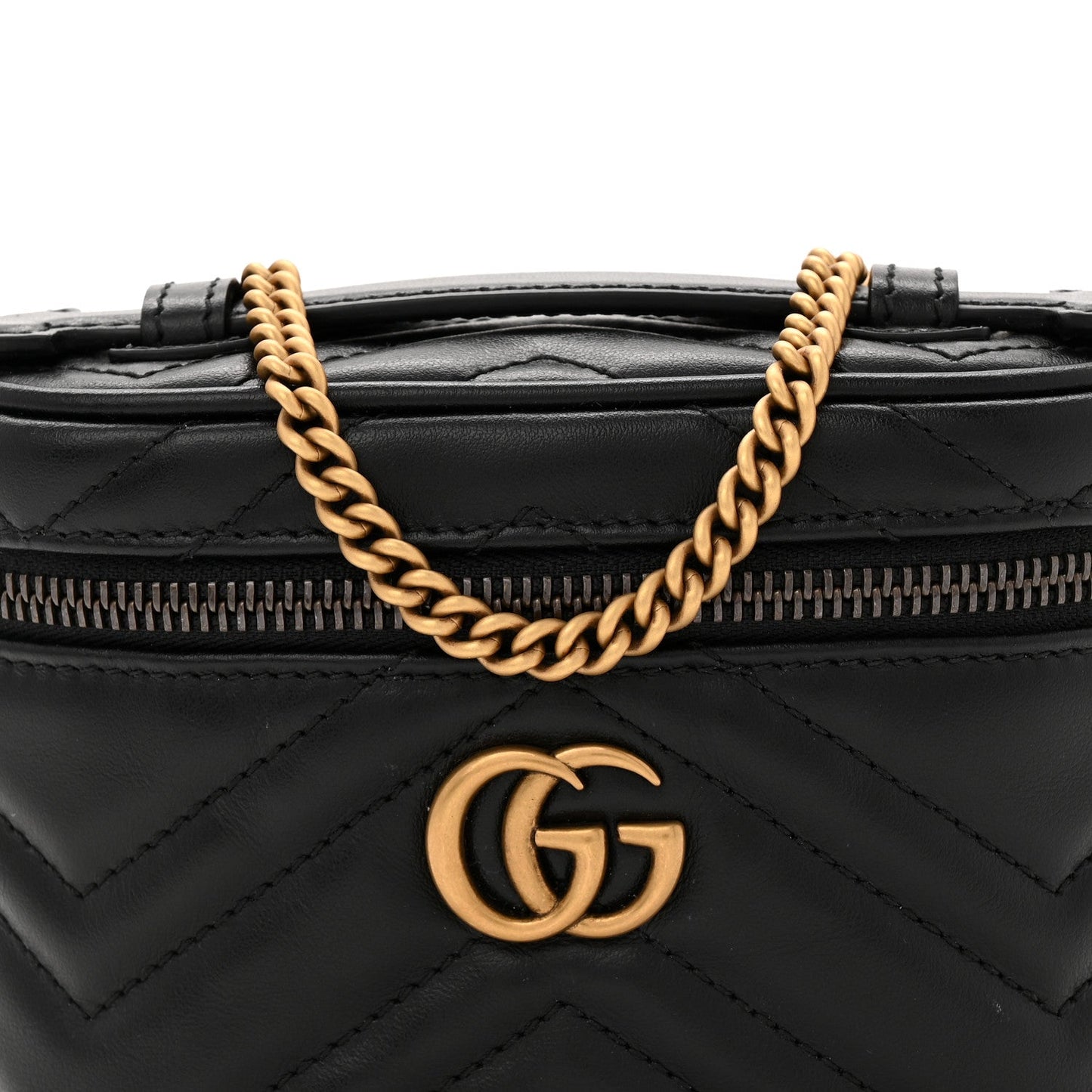 Calfskin Matelasse Chevron Mini GG Marmont Top Handle Bag Black
