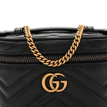Calfskin Matelasse Chevron Mini GG Marmont Top Handle Bag Black