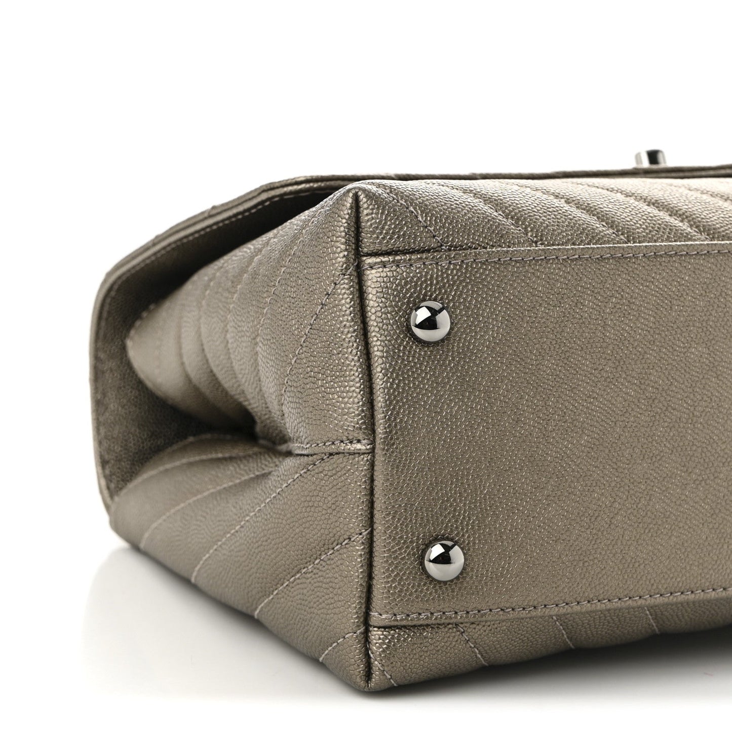 Metallic Caviar Chevron Quilted Small Coco Handle Flap Light Gold