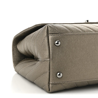 Metallic Caviar Chevron Quilted Small Coco Handle Flap Light Gold