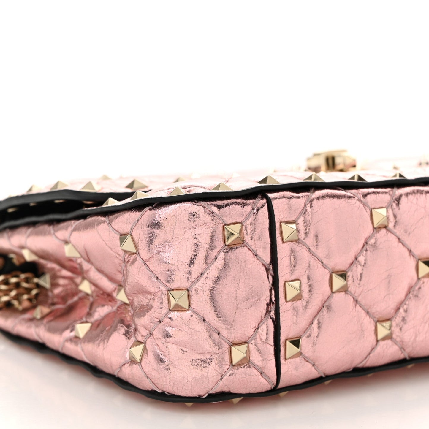 Metallic Wrinkled Lambskin Small Rockstud Spike Shoulder Bag Lipstick