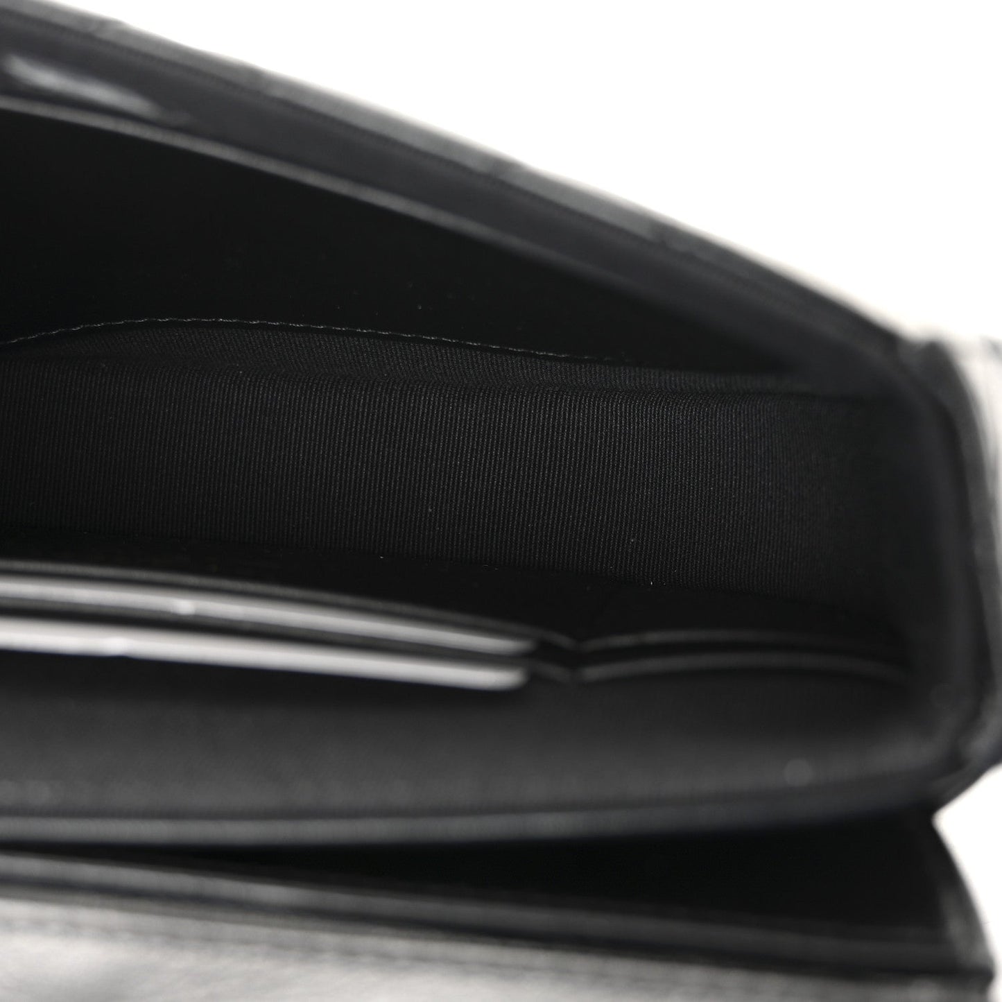 Shiny Aged Calfskin Quilted Flap Phone Holder With Chain Black