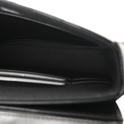 Shiny Aged Calfskin Quilted Flap Phone Holder With Chain Black
