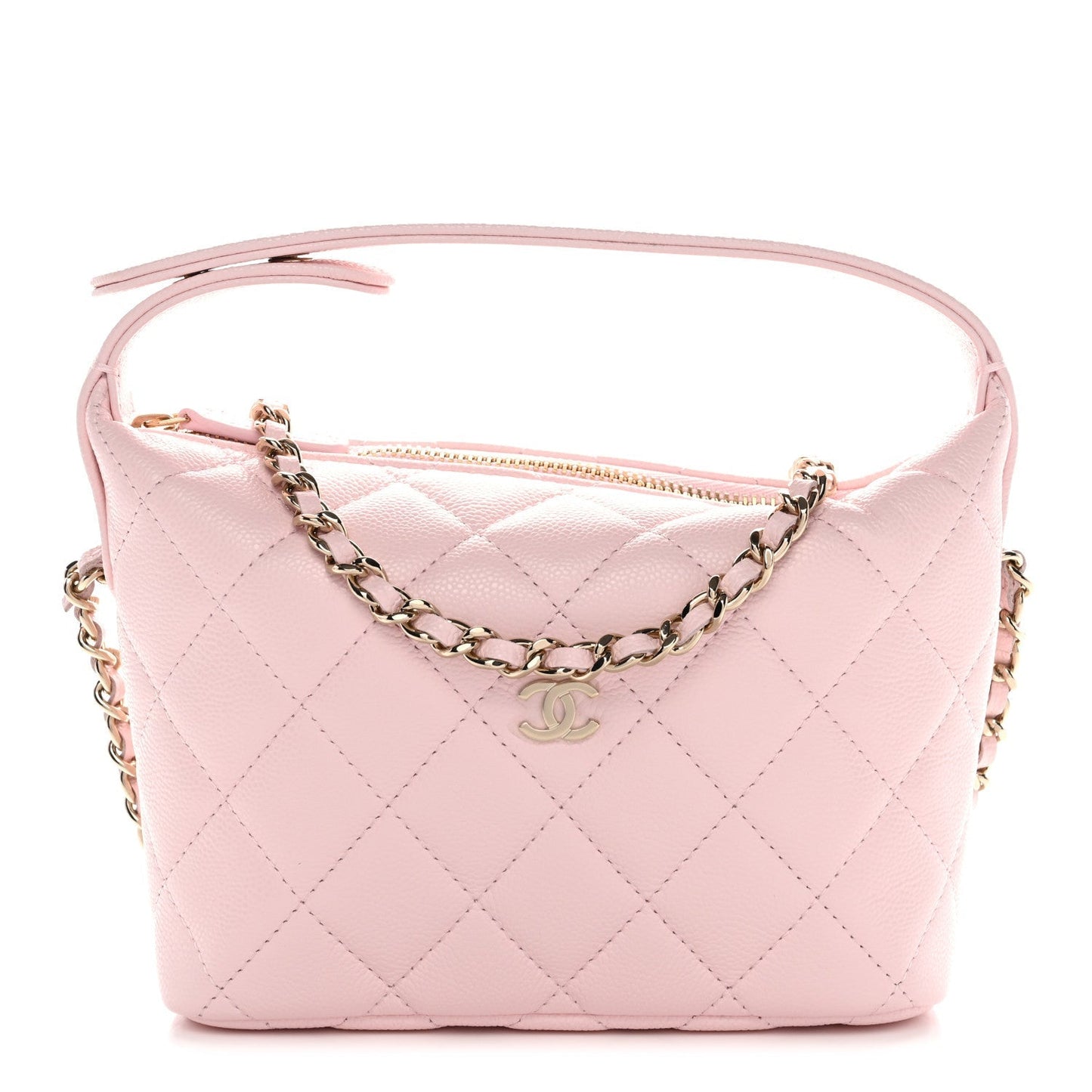 Caviar Quilted Hobo Clutch With Chain Light Pink