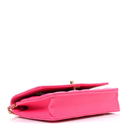 Caviar Quilted Glitter CC Roller Skate Wallet on Chain WOC Pink