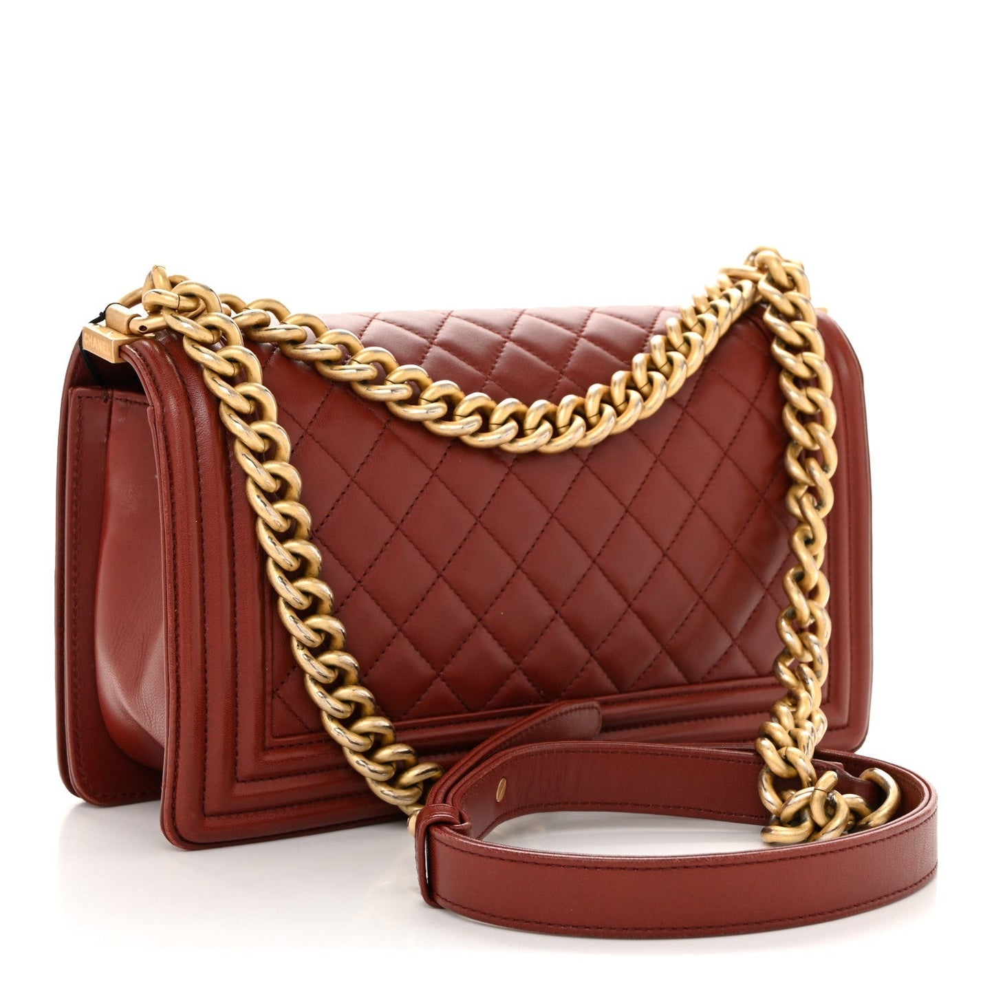 Lambskin Quilted Medium Boy Flap Burgundy