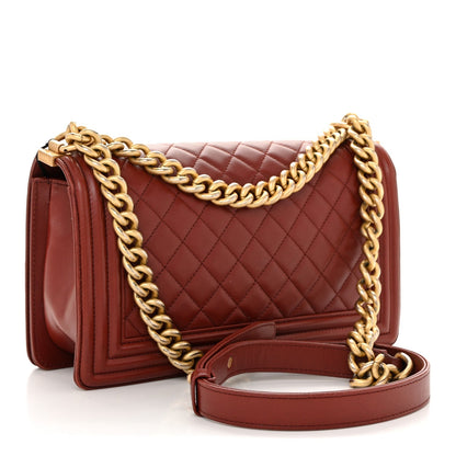 Lambskin Quilted Medium Boy Flap Burgundy