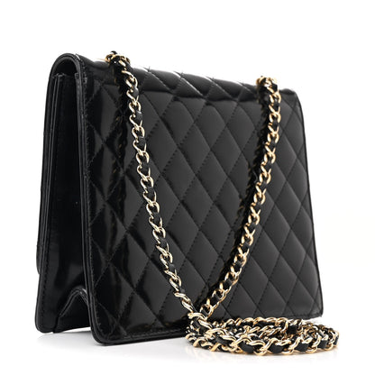 Patent Calfskin Quilted Mini Square Flap Black