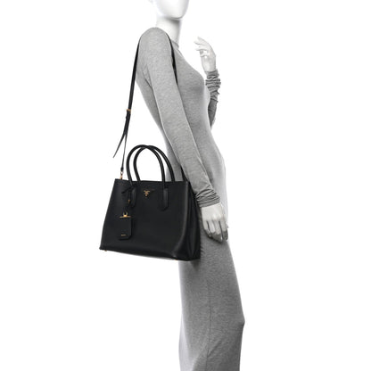 Saffiano Cuir Medium Double Bag Black Fuoco
