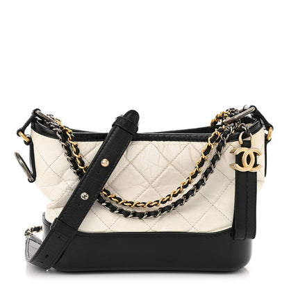 Aged Calfskin Quilted Small Gabrielle Hobo Black White