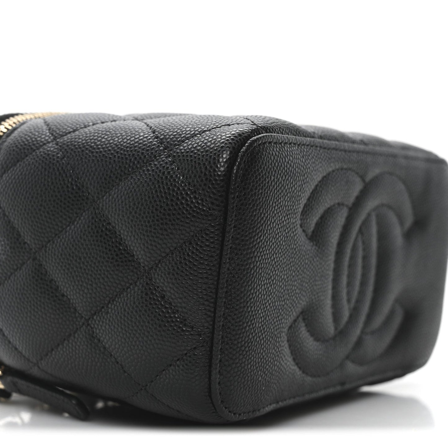 Caviar Quilted Small Vanity Case With Chain Black