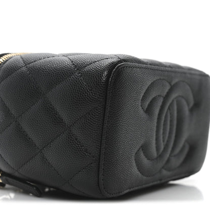 Caviar Quilted Small Vanity Case With Chain Black