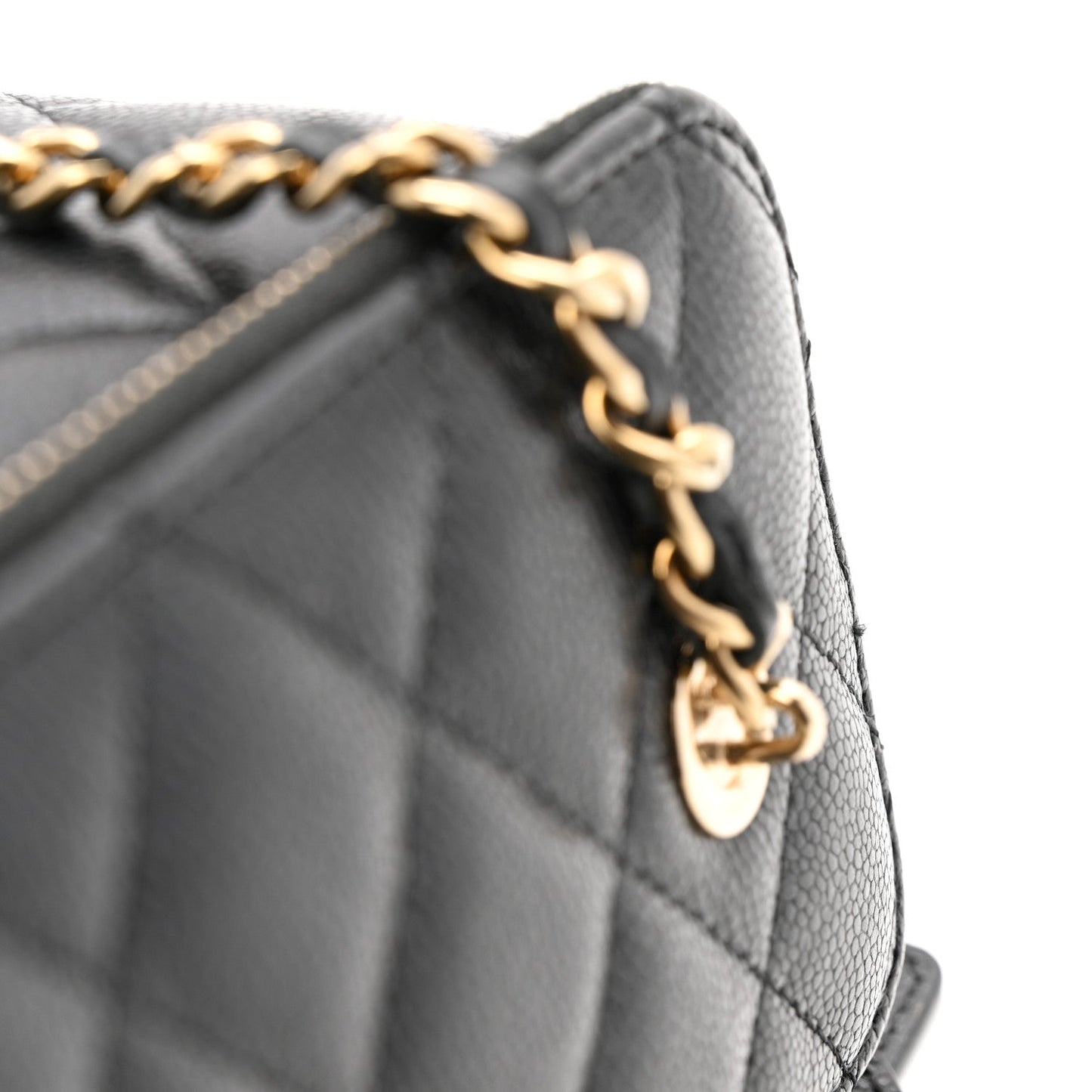 Caviar Quilted Small Vanity Case With Chain Black