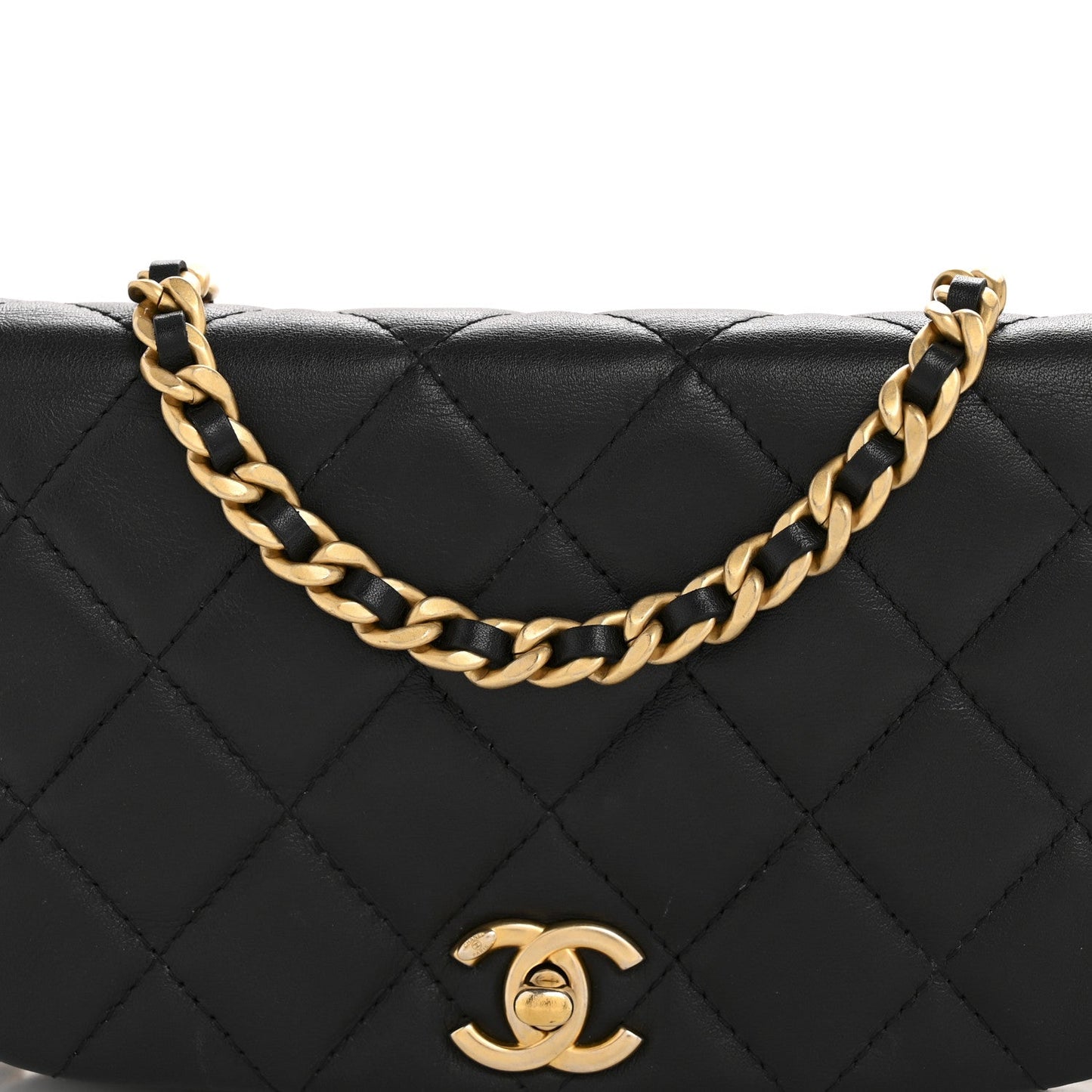 Calfskin Quilted Coco Mail Clutch With Chain Black