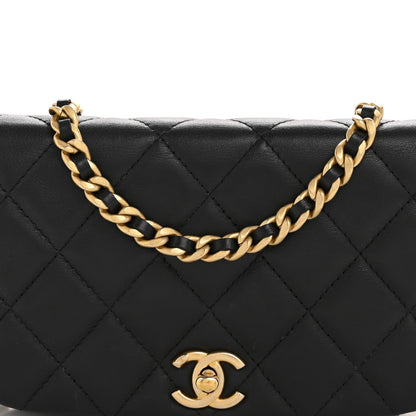 Calfskin Quilted Coco Mail Clutch With Chain Black