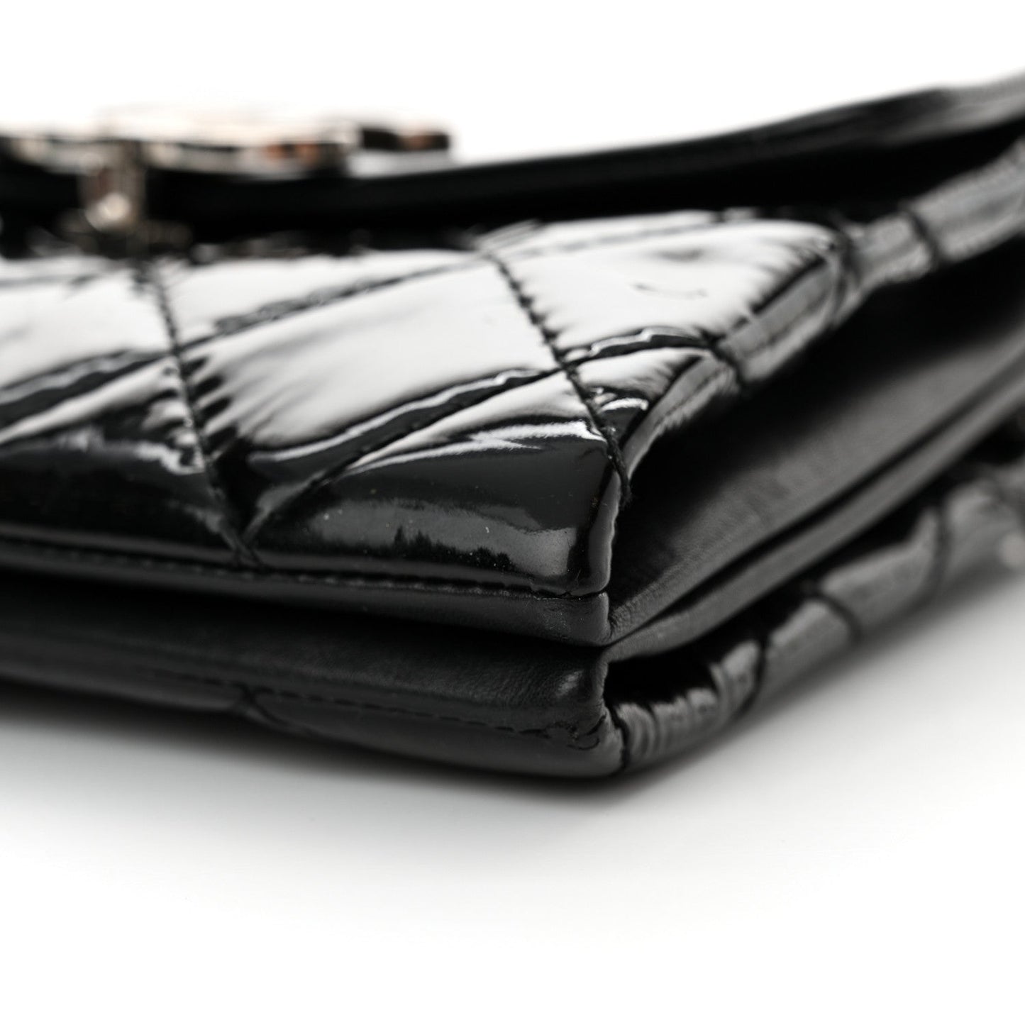Patent Quilted Hamptons Flap Bag Black