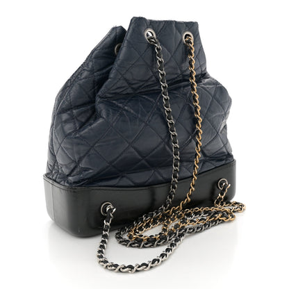 Aged Calfskin Quilted Gabrielle Backpack Navy Black