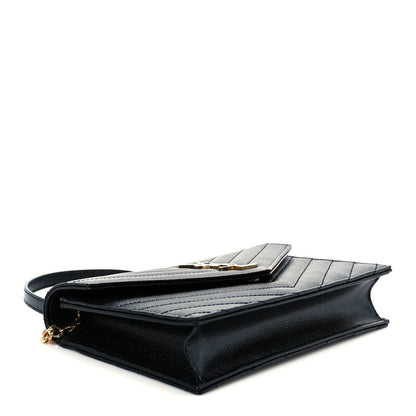 Grain De Poudre Matelasse Chevron Monogram Envelope Chain Wallet Black