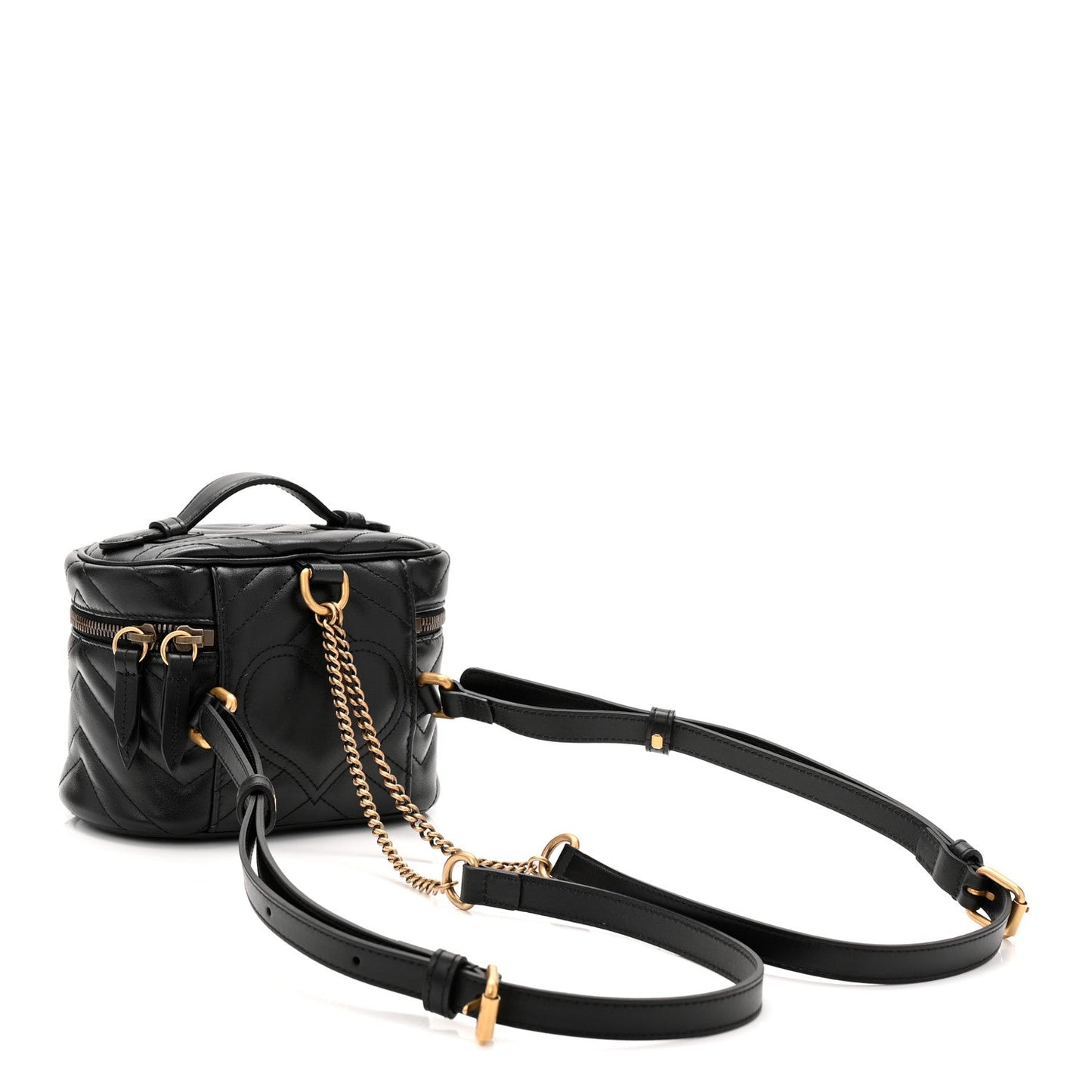 Calfskin Matelasse Chevron Mini GG Marmont Top Handle Bag Black