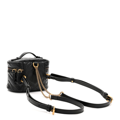Calfskin Matelasse Chevron Mini GG Marmont Top Handle Bag Black