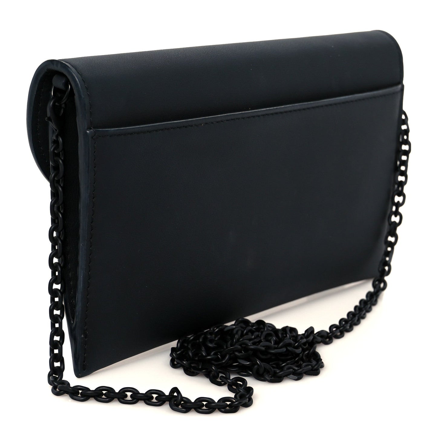 Ultra Matte Calfskin Saddle Chain Wallet Pouch Black