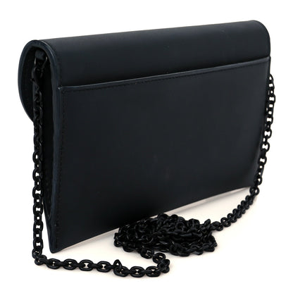 Ultra Matte Calfskin Saddle Chain Wallet Pouch Black