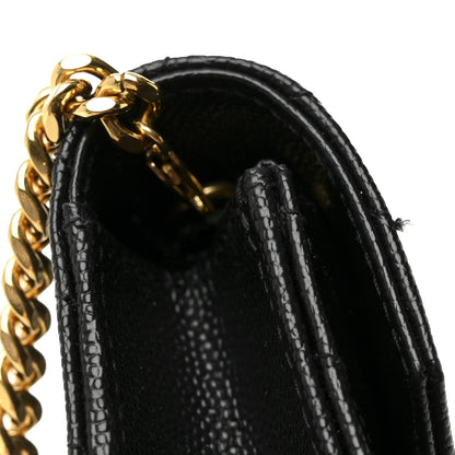 Grain De Poudre Matelasse Chevron Monogram Envelope Chain Wallet Black