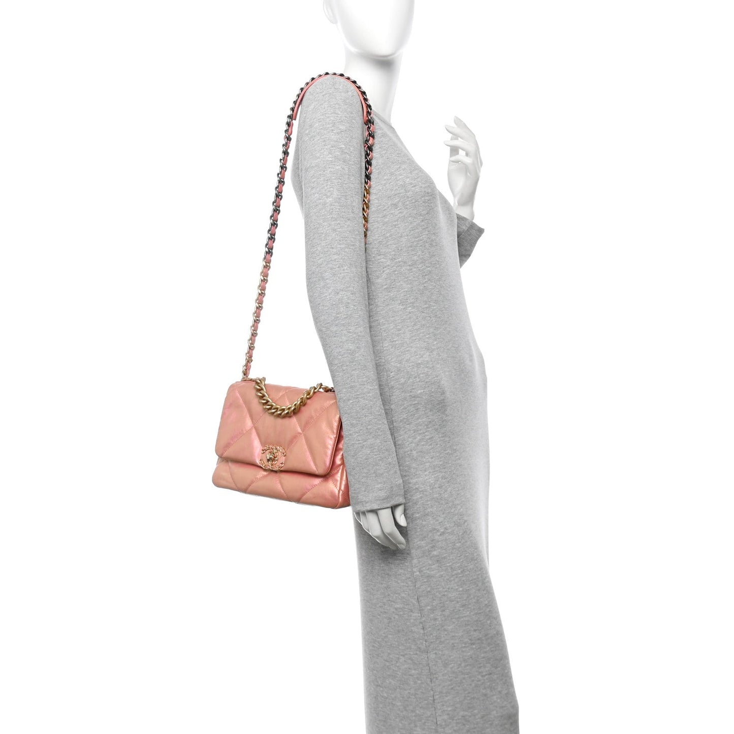 Iridescent Calfskin Quilted Medium Chanel 19 Flap Pink