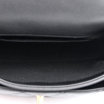 Calfskin Quilted Top Handle Flap Black