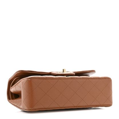 Caviar Quilted Small Double Flap Light Brown