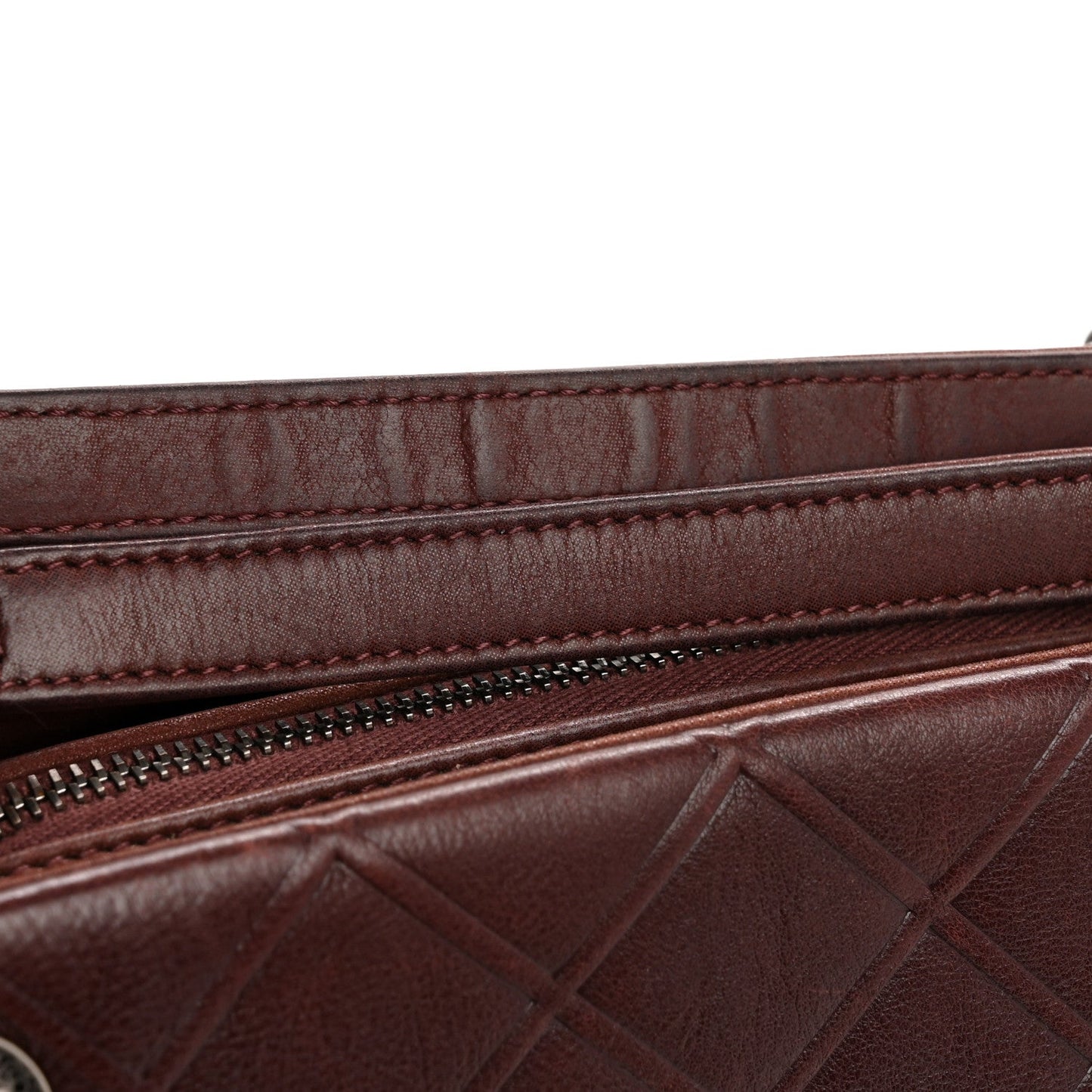 Calfskin Diamond Embossed Large CC Zip Shopping Tote Burgundy