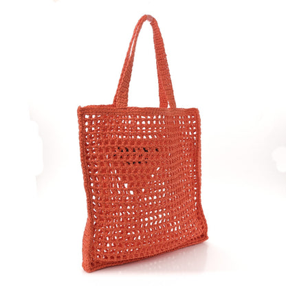 Yarn Raffia Effect Crochet Logo Embroidered Tote Bag Arancio
